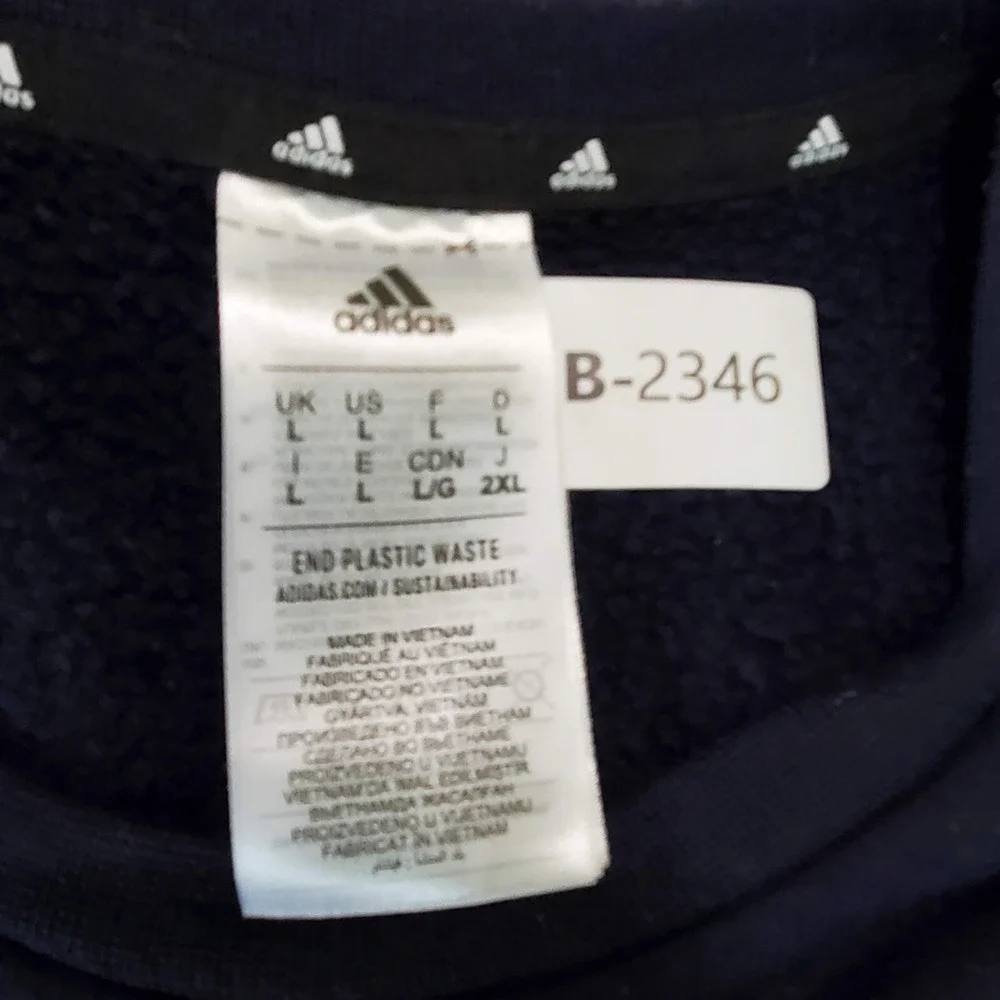 Adidas Men Sweater Large Blue Logo Three Stripe Crew Neck Long Sleeve READ